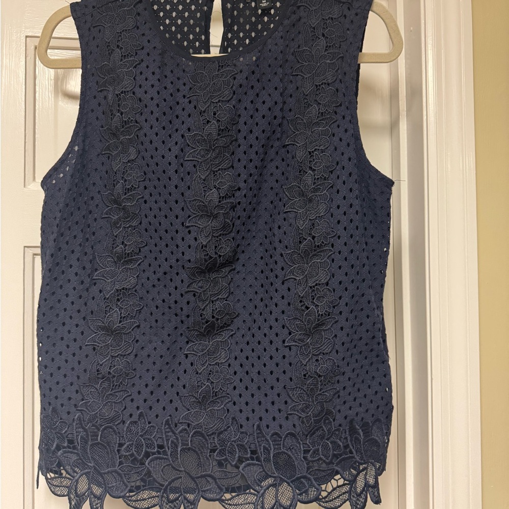 Ann Taylor Navy Floral Lace Blouse